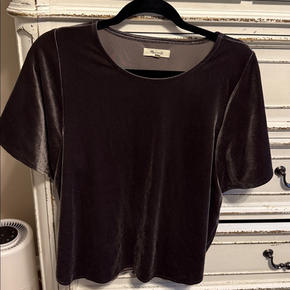 Madewell Velour Velvet Flutter Sleeve Top Blouse Gray Size Large